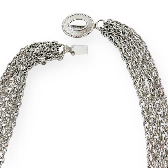 Avon Necklace Vintage Multi Strand Silver Tone Chains Layered Decorative Clasp - Picture 2 of 7